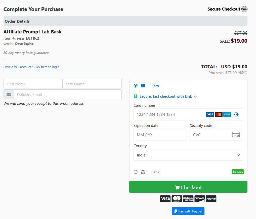 Affiliate Prompt Lab Checkout Page